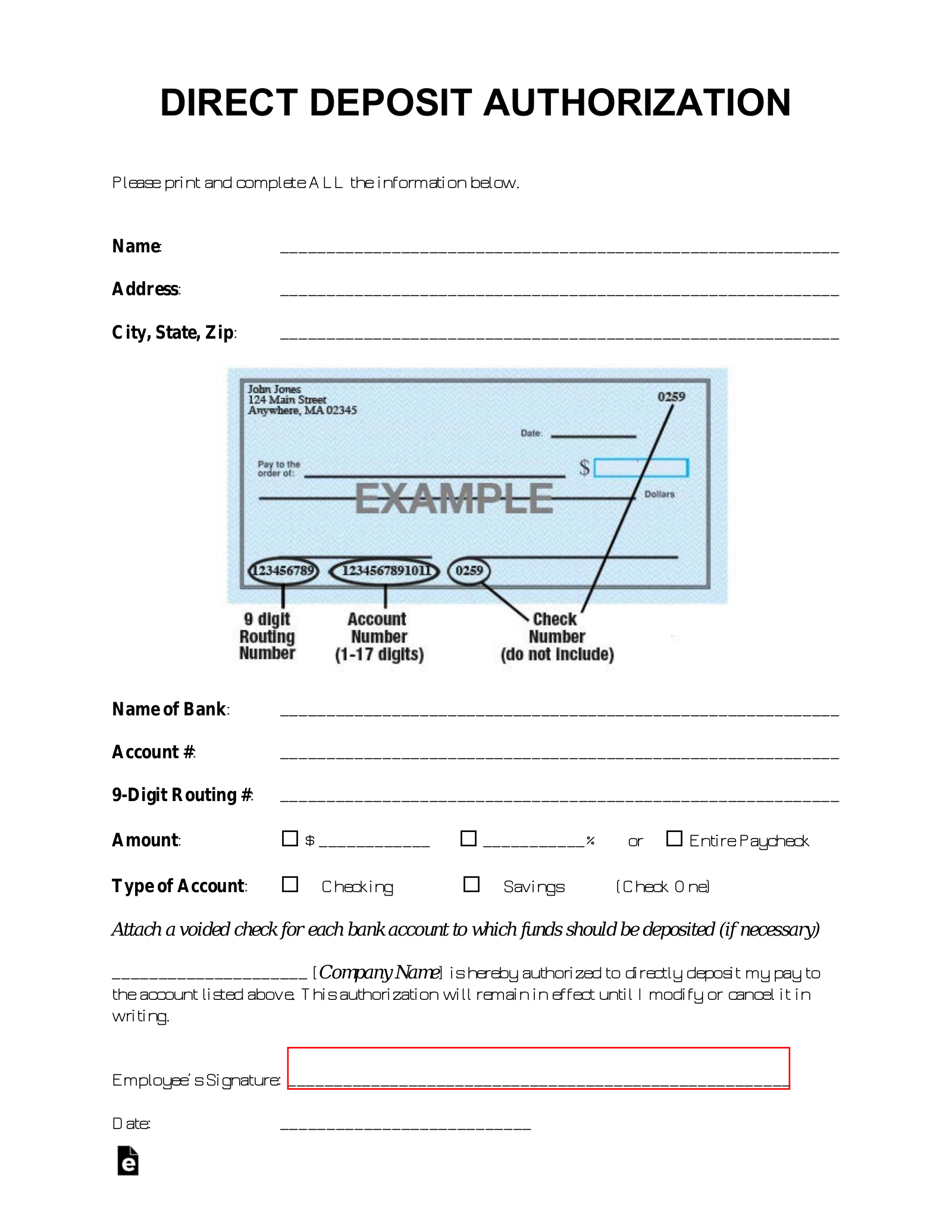 Free Direct Deposit Authorization Forms (22) - Pdf | Word – Eforms within Free Printable Direct Deposit Form