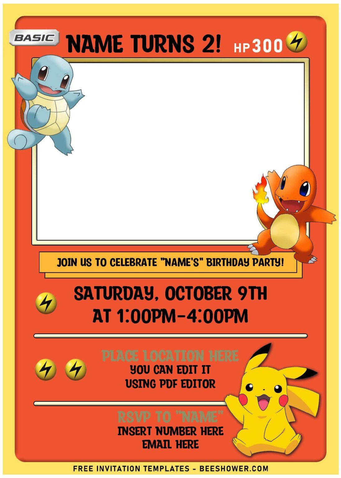 Free Editable Pdf) Lovely Pokémon Card Themed Birthday Invitation pertaining to Pokemon Birthday Card Printable Free