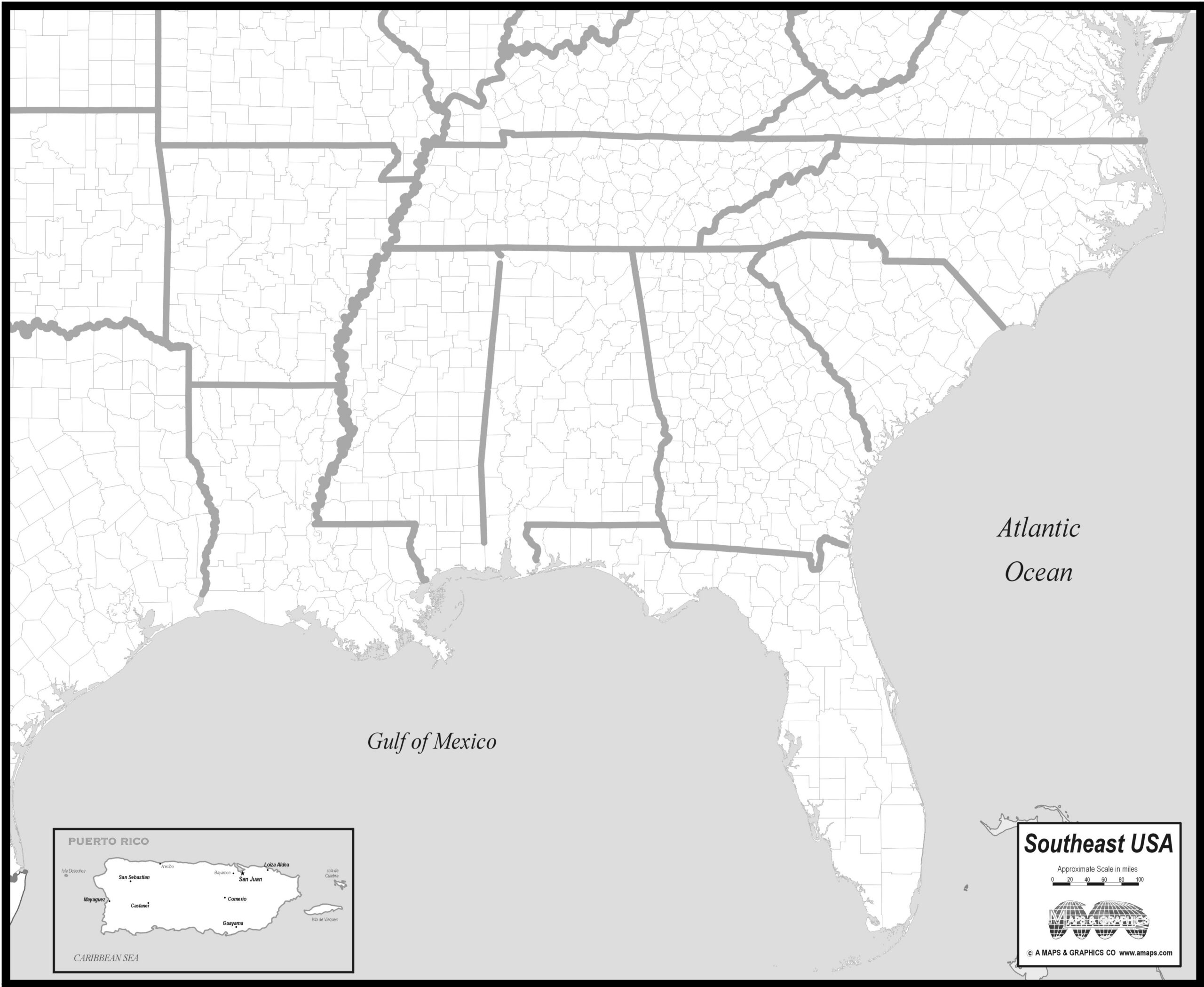Free Map Of Southeast States throughout Printable Map Of Southeastern United States