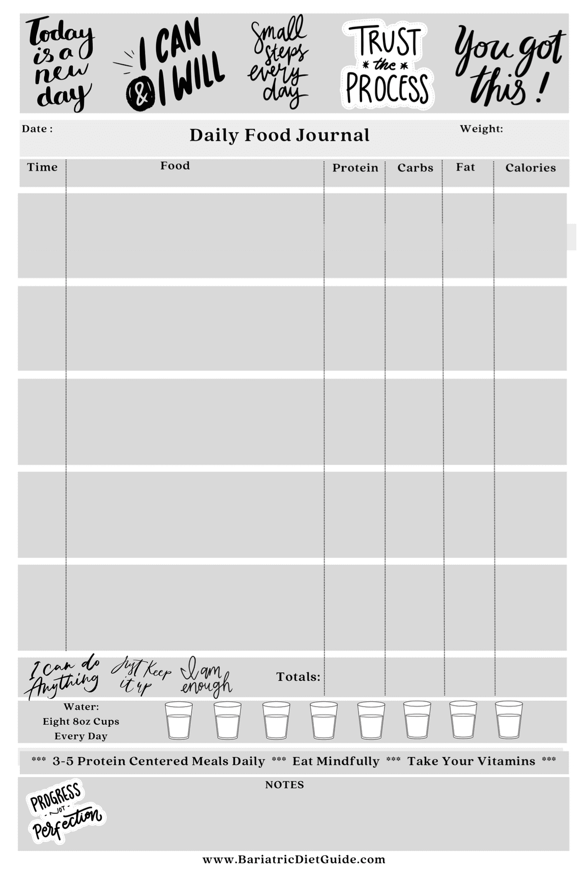 Free Printable Bariatric Food Journal pertaining to Pre Op Printable Bariatric Meal Plan