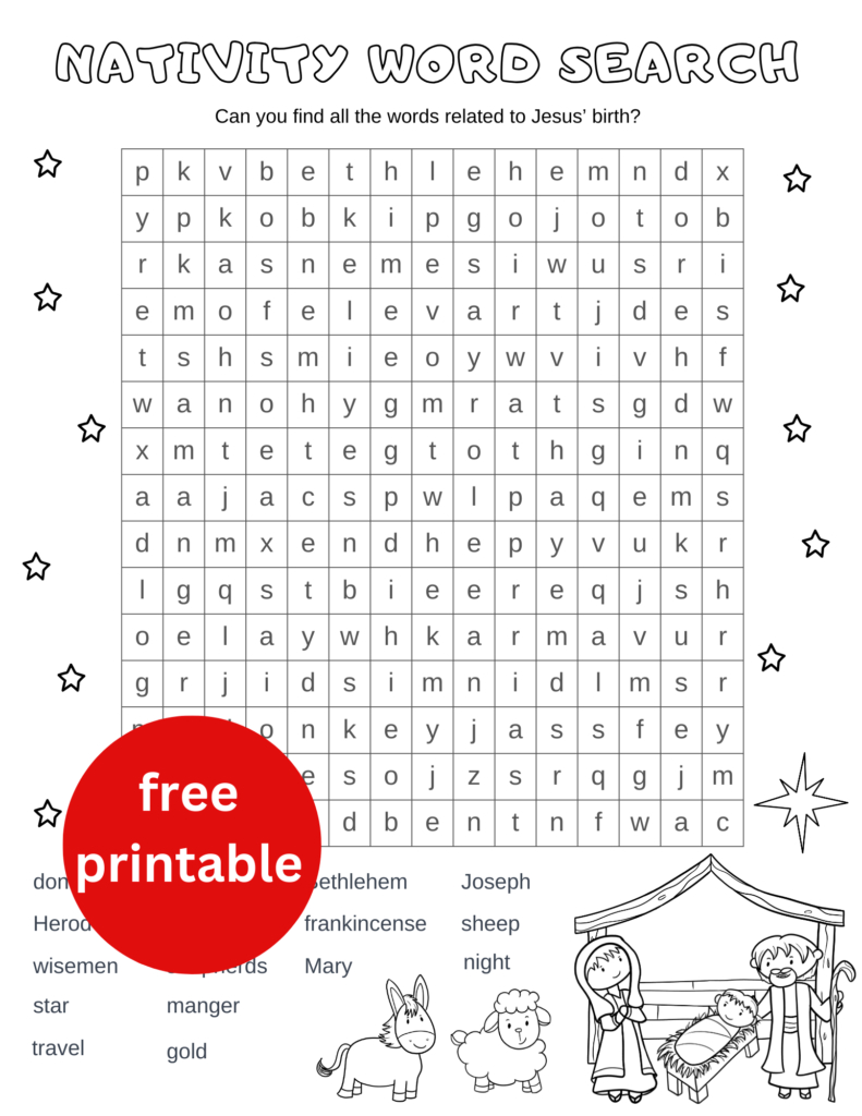 Free Printable Christmas Nativity Word Search - Out Upon The Waters within Christmas Religious Word Search Printable