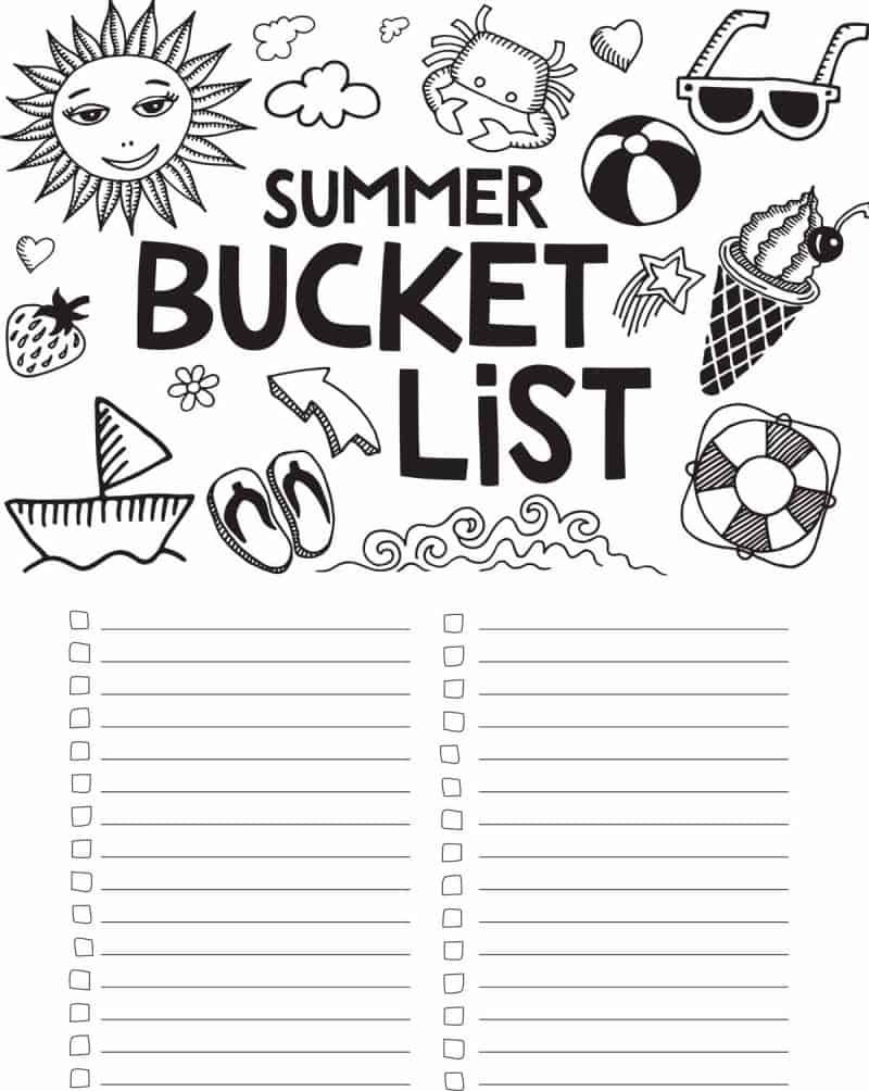 Free Printable Summer Bucket List Coloring Page throughout Free Printable Summer Bucket List