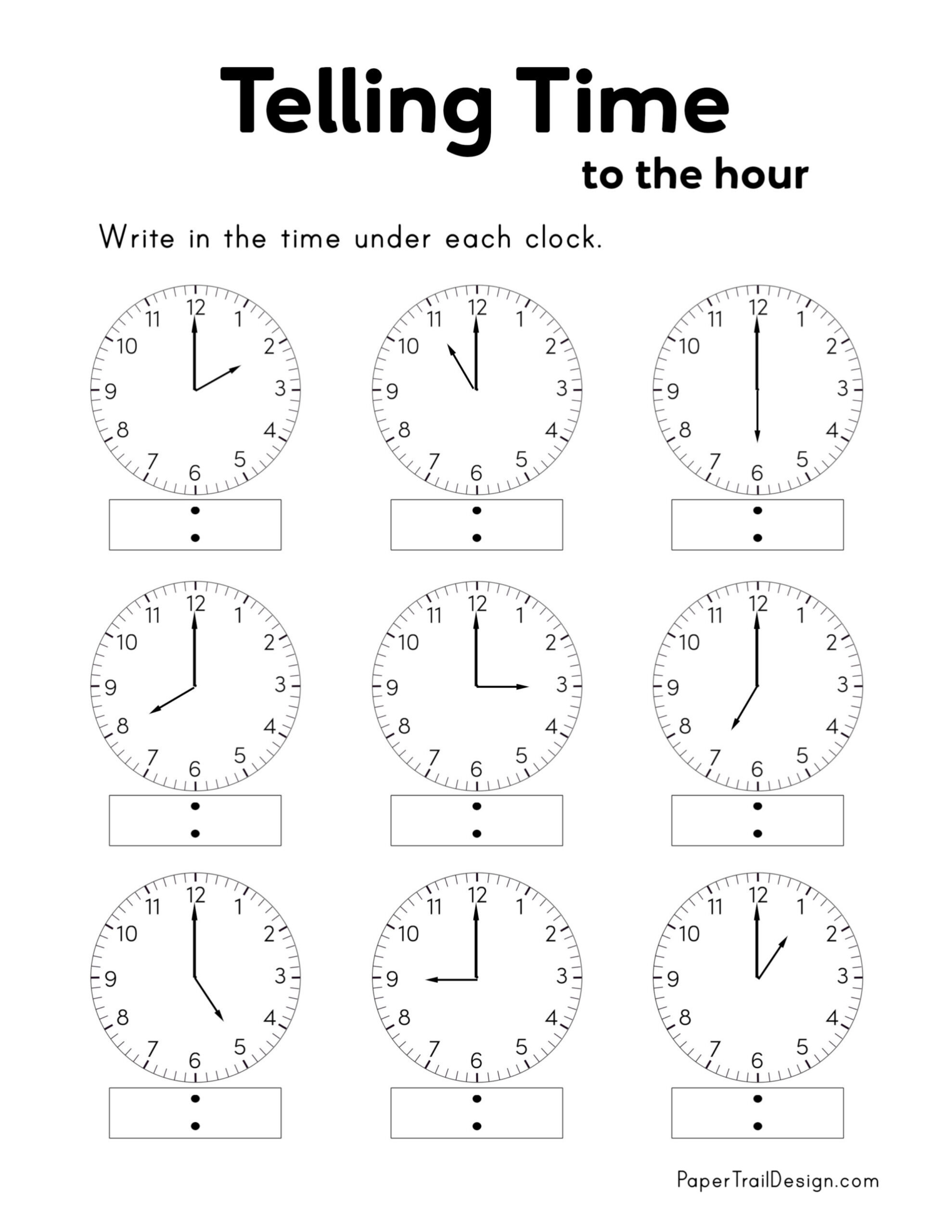 Free Printable Telling Time Worksheets - Paper Trail Design pertaining to Free Printable Worksheets For Telling Time