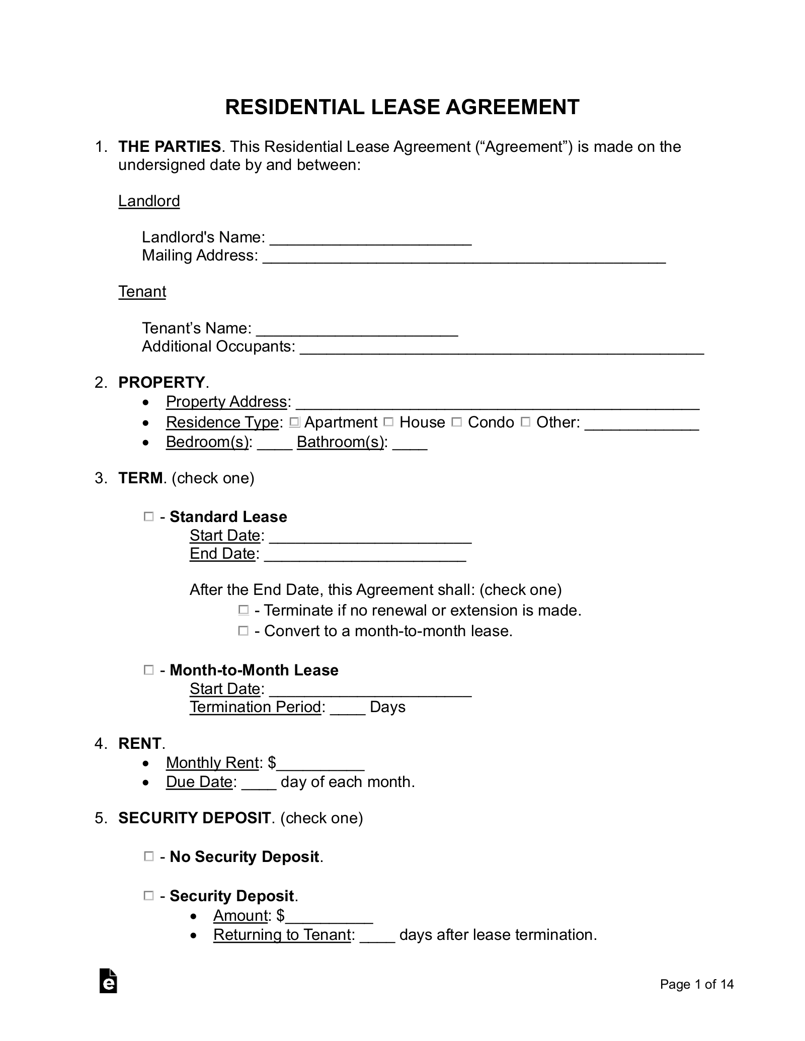 Free Rental / Lease Agreement Templates (15) - Pdf | Word – Eforms within Printable Rental House Lease Agreement