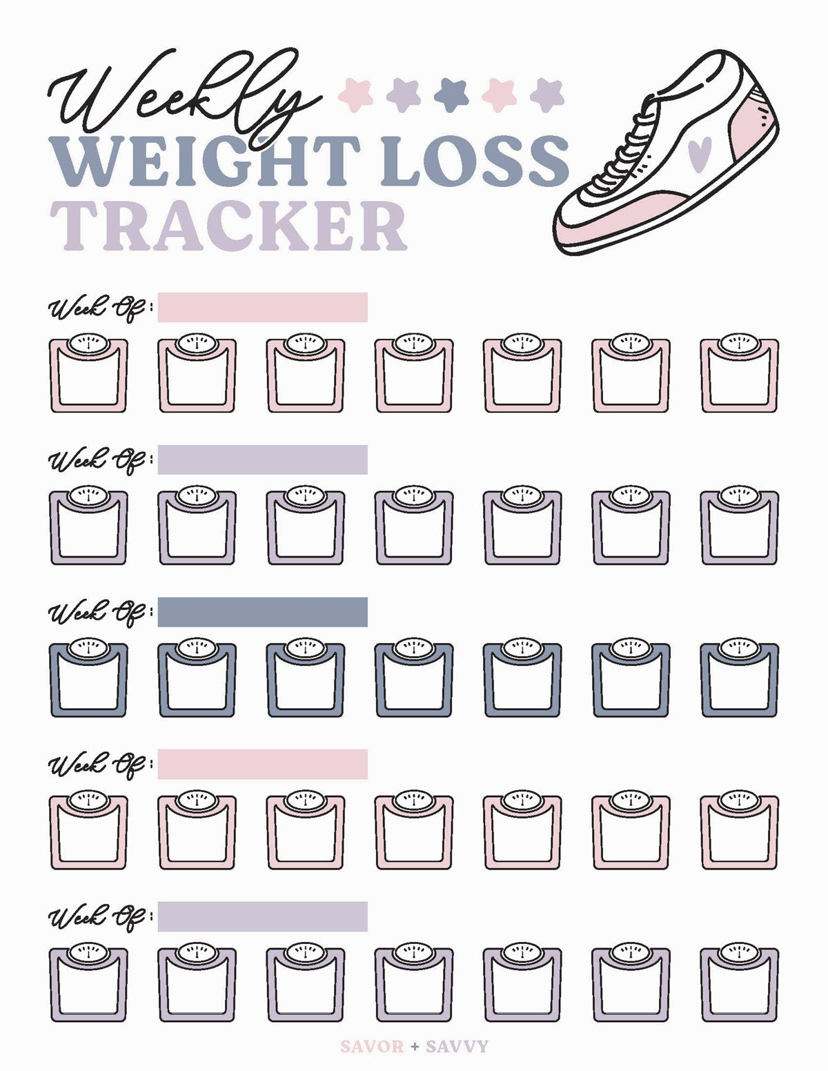 Free Weight Loss Tracker Printable - Savor + Savvy pertaining to Free Printable Weight Loss Chart