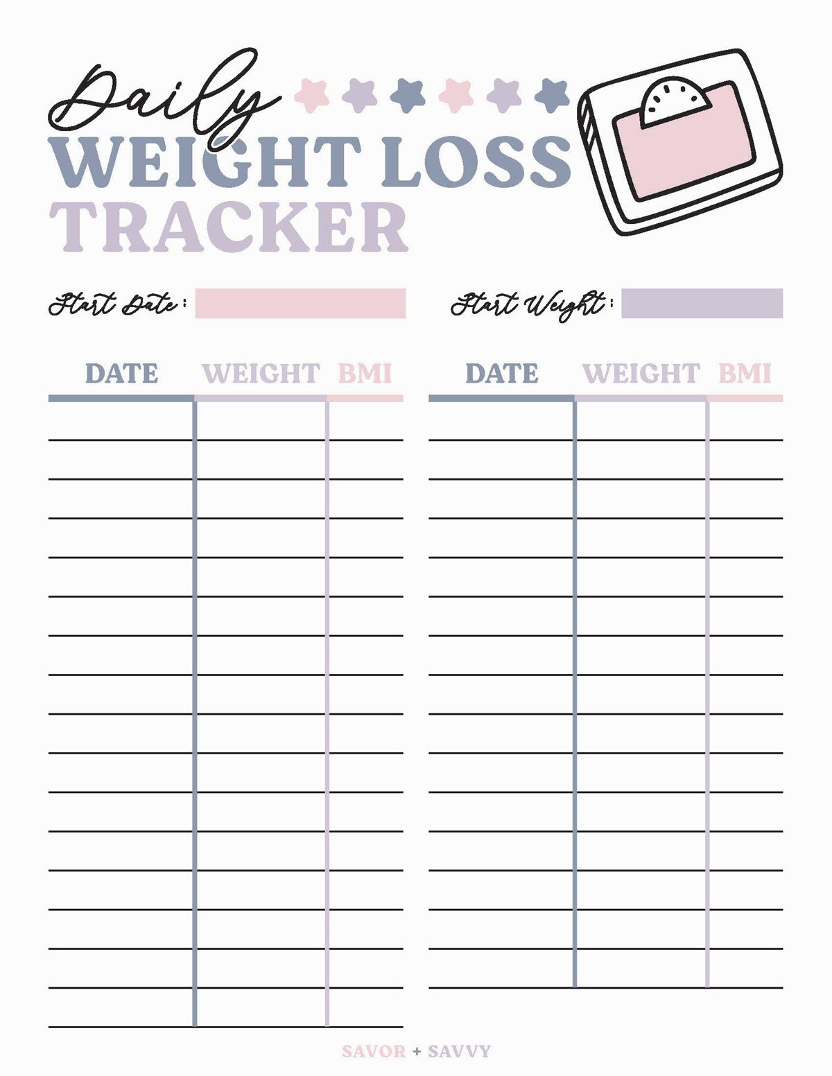 Free Weight Loss Tracker Printable - Savor + Savvy regarding Free Printable Weight Loss Chart