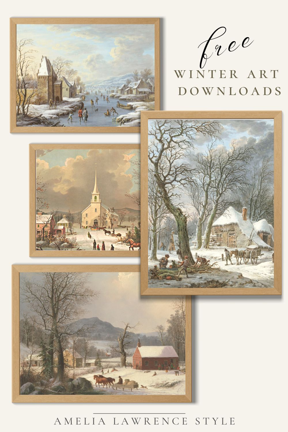 Free Winter Vintage Art Prints - Amelia Lawrence Style with Free Winter Printables Wall Art