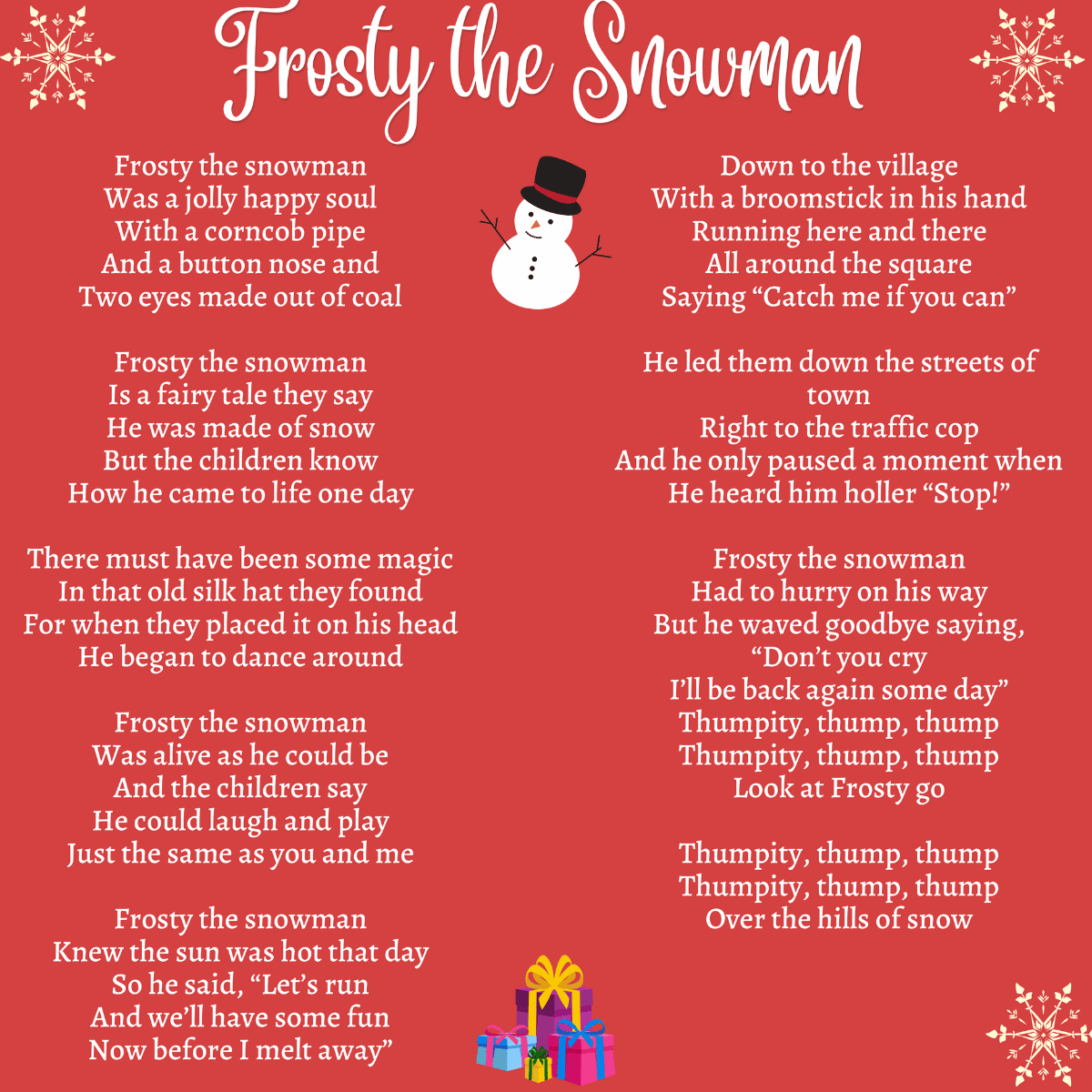 Frosty The Snowman Printable Lyrics, Origins, And Video regarding Words to Frosty the Snowman Printable