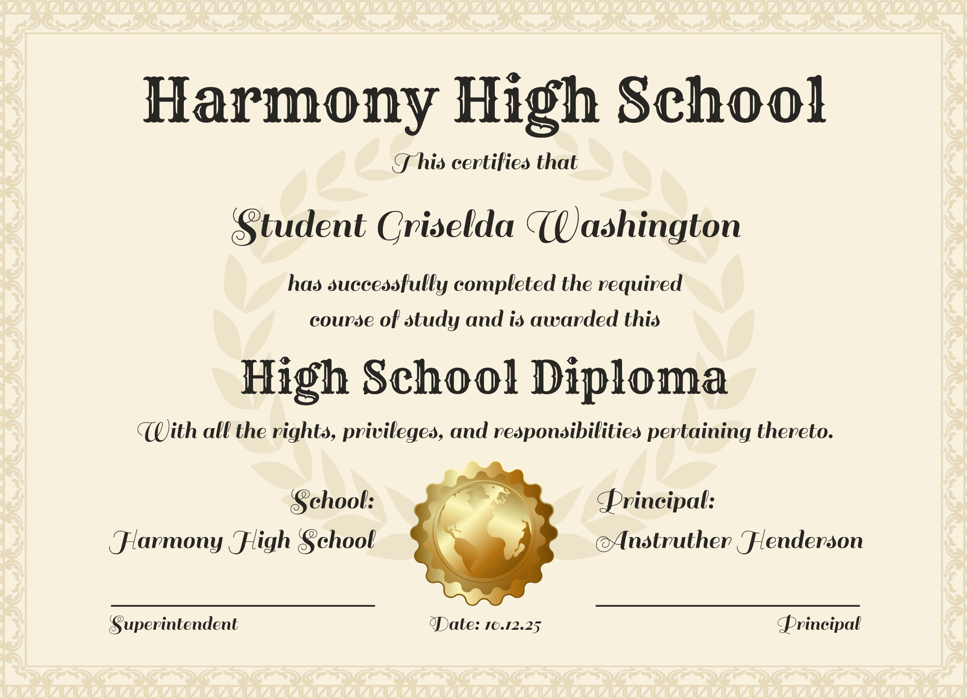 High School Diploma Free Google Docs Template - Gdoc.io in Free Printable Homeschool Diploma Template