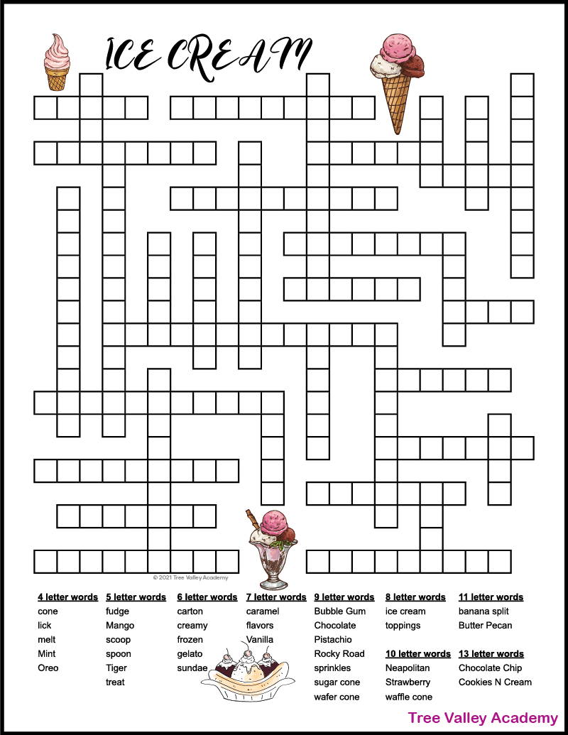 Ice Cream Fill In Puzzle - Tree Valley Academy with Free Fill In Puzzles Printable