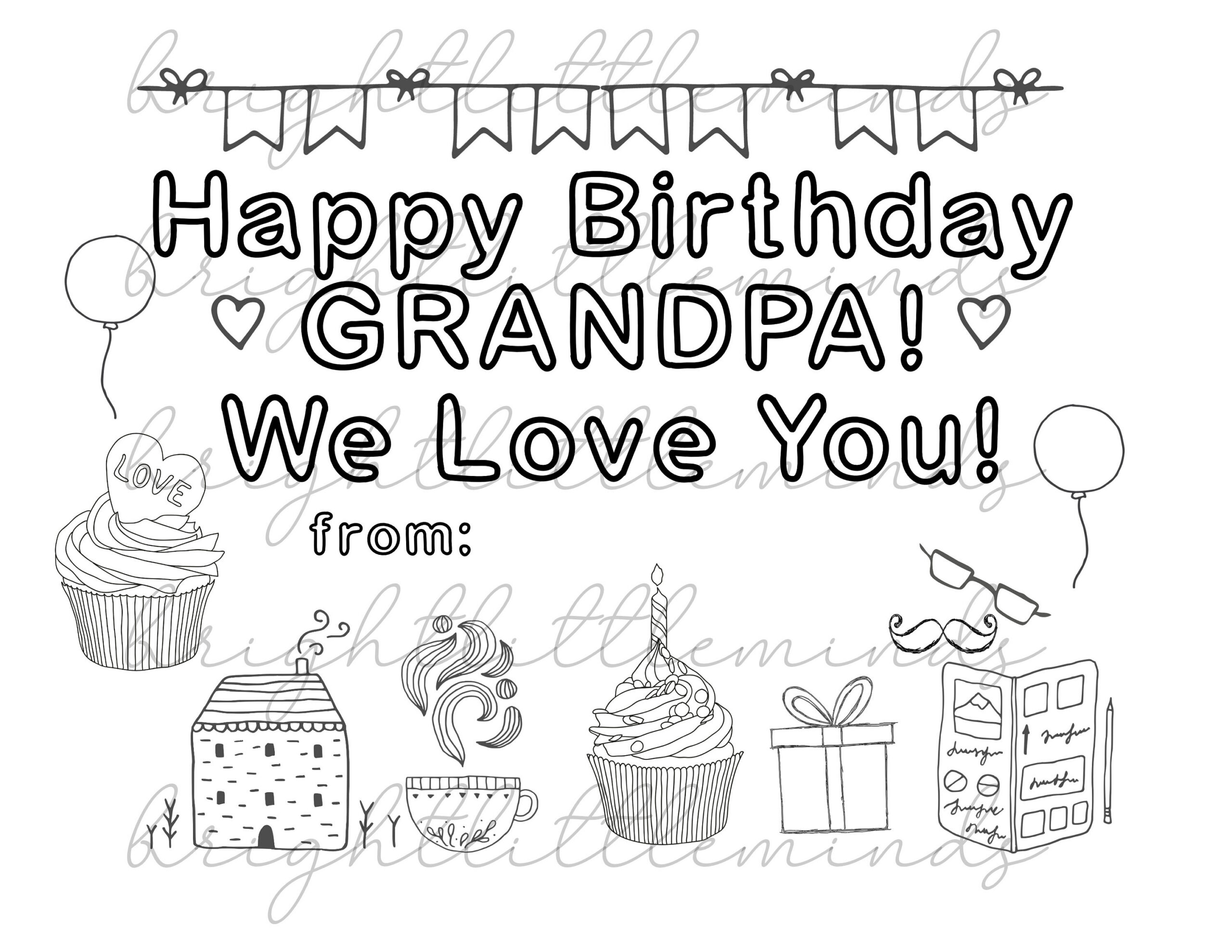 Instant Download | Printable | Happy Birthday Grandpa | Diy Kids Activity Coloring | Gift | Fun Card Madekids | Letter A4 Pdf throughout Printable Birthday Cards For Grandparents