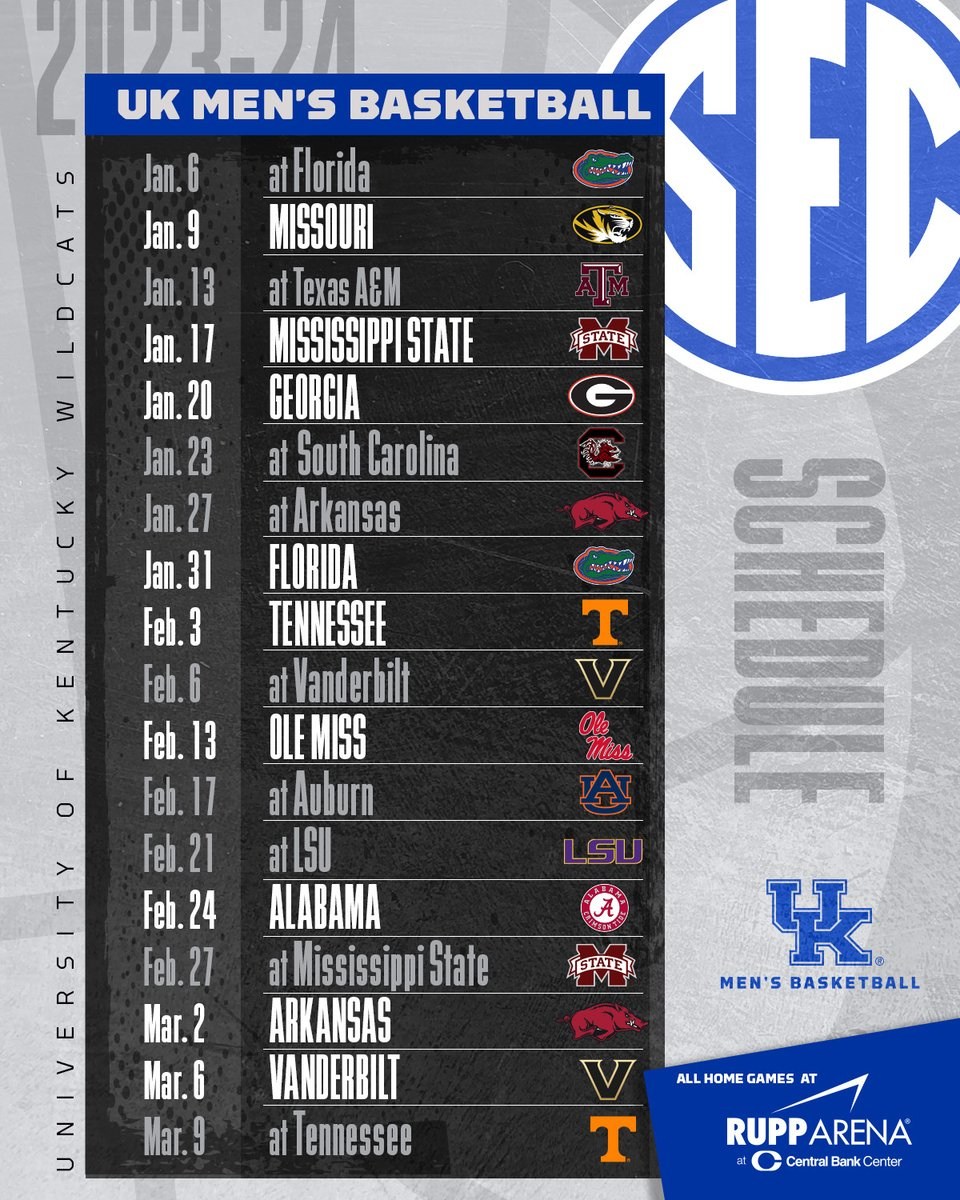 Kentucky Men'S Basketball On X inside Printable Uk Wildcats Basketball Schedule