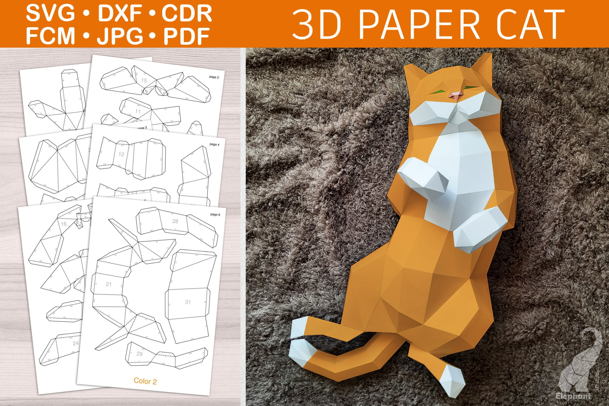 Low Poly 3D Paper Craft Cute Cat Template - Worksheets Library inside 3d Paper Crafts Templates Free Printable