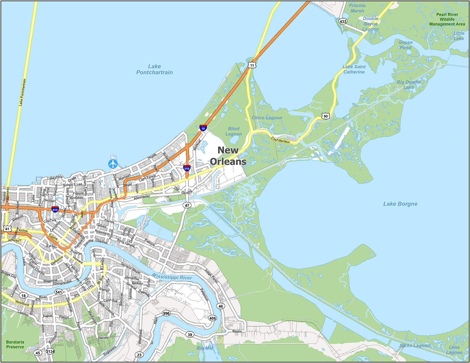 Map Of New Orleans, Louisiana - Gis Geography throughout Printable Map of New Orleans