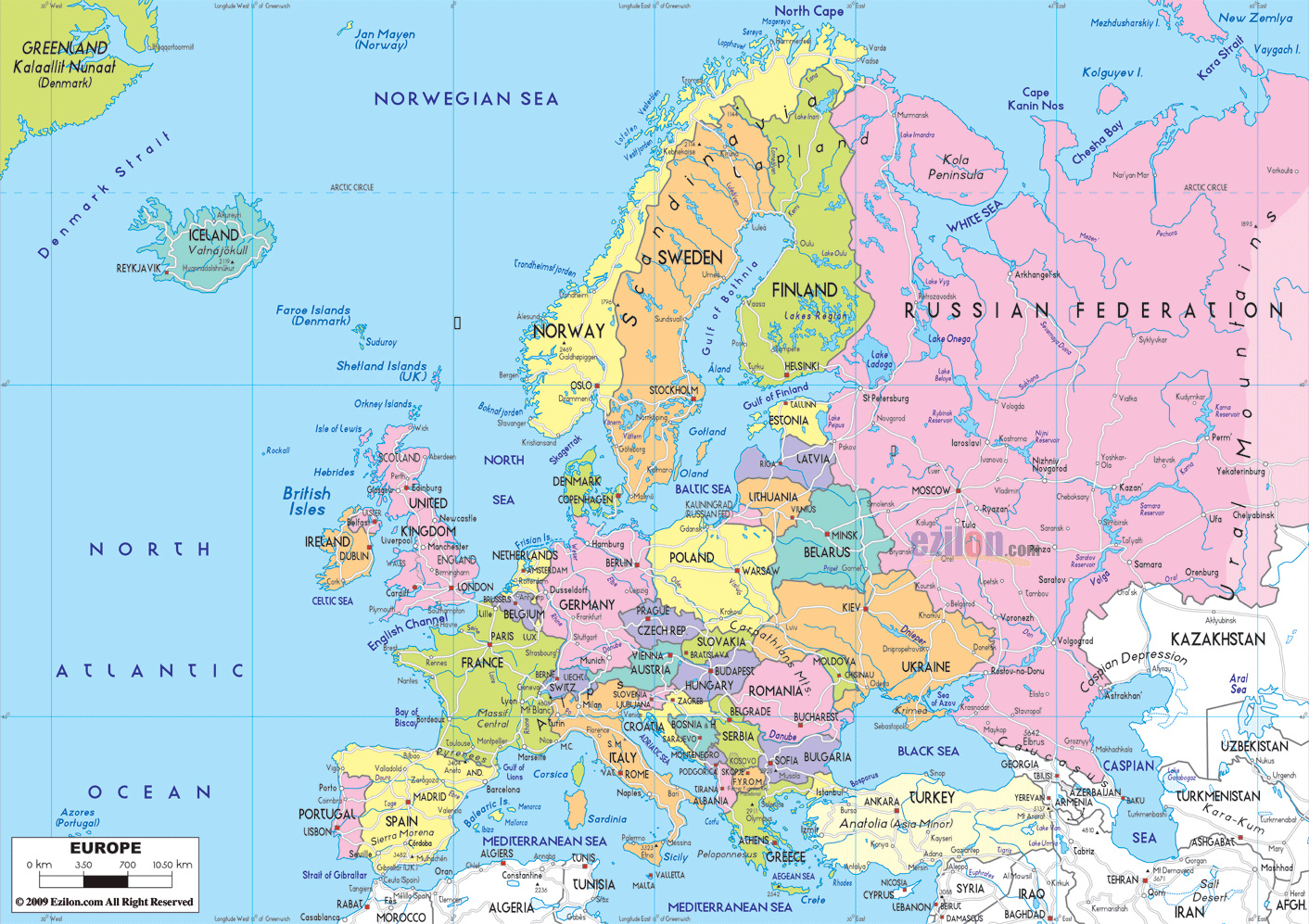 Maps Of Europe | Map Of Europe In English | Political within Printable Map of Europe with Cities