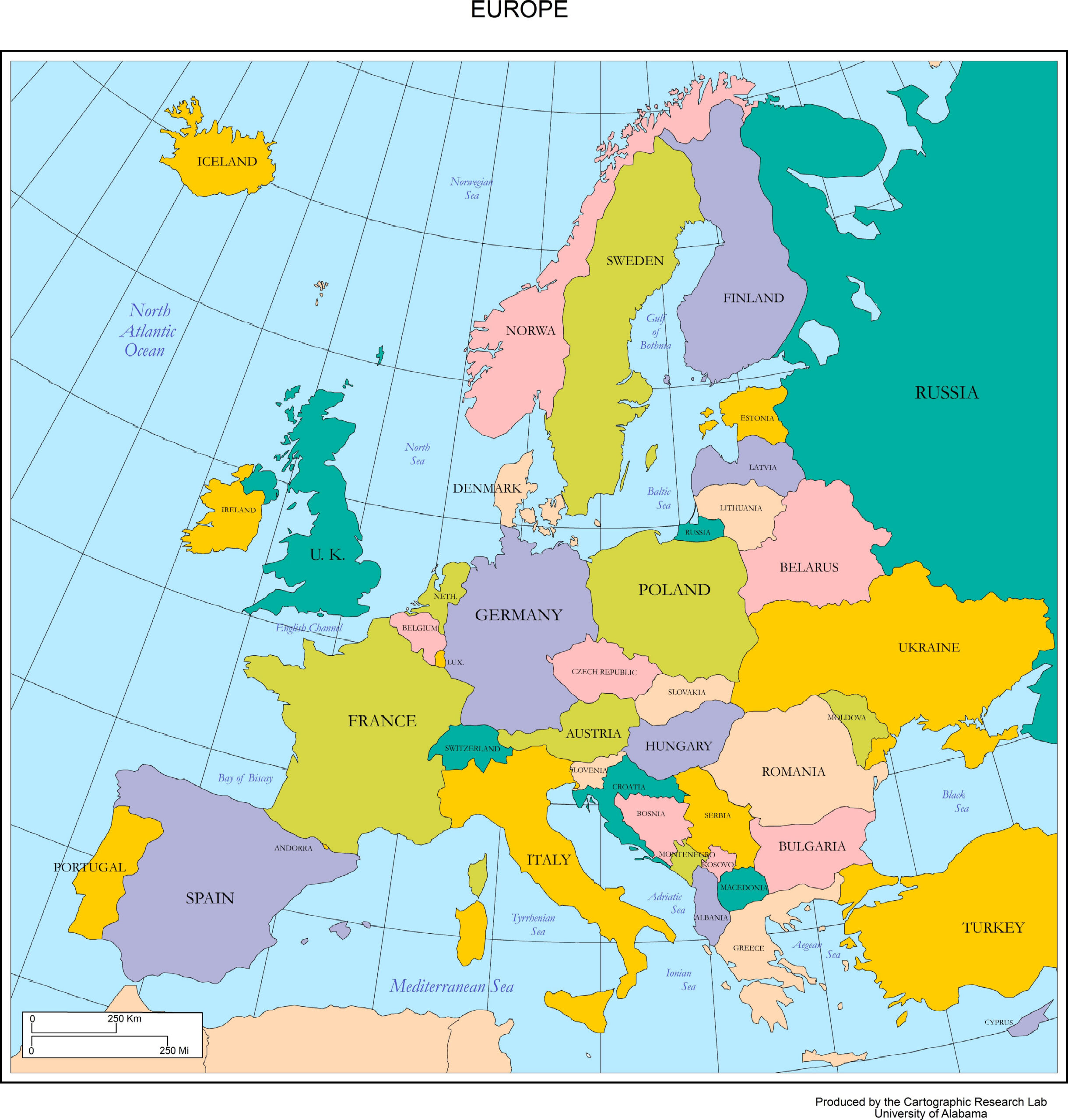 Maps Of Europe throughout Printable Map of Europe with Cities