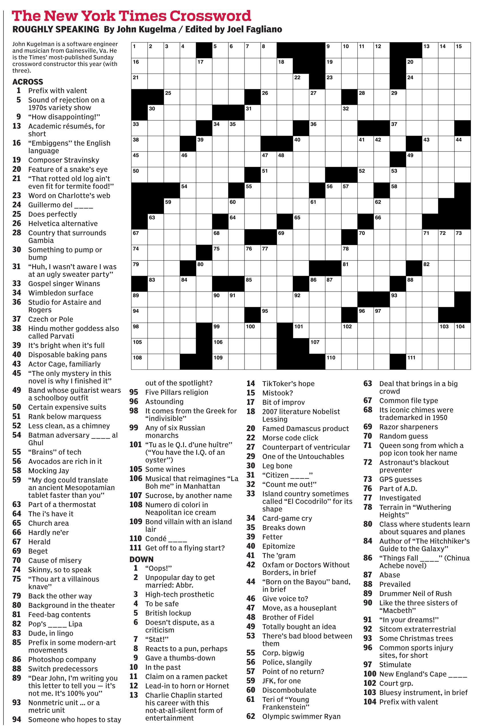 New York Times Daily Crossword - Puzzles intended for Printable New York Times Crossword Puzzles Free