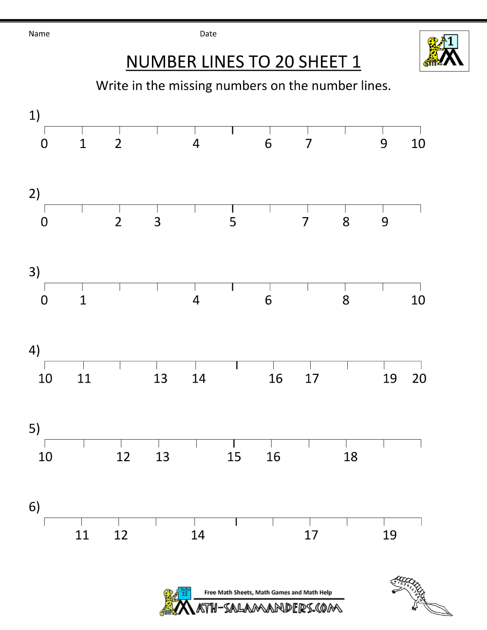 Number Line To 20 Worksheets pertaining to 1-20 Printable Number Line