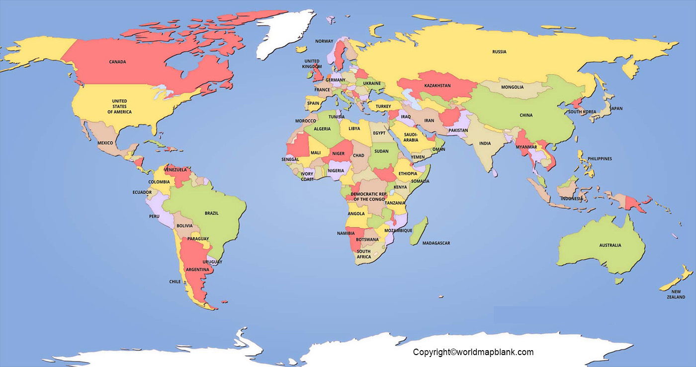 Politische Weltkarte Zum Ausdrucken – Kostenloser Download intended for Map of World Printable Free