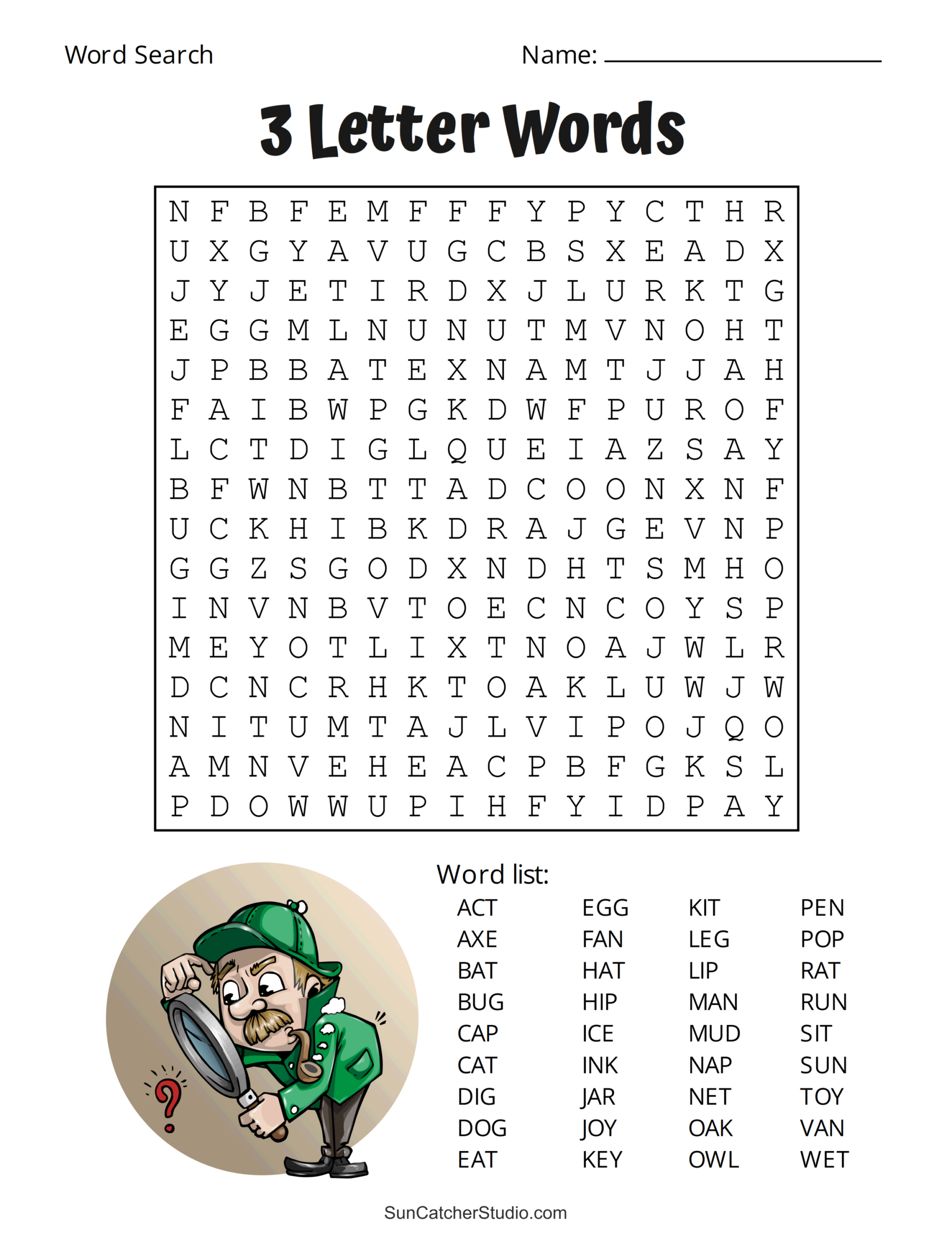 Printable 3-Letter Word Search Puzzles (Word Find) – Free within Word Search For 3rd Graders Printable