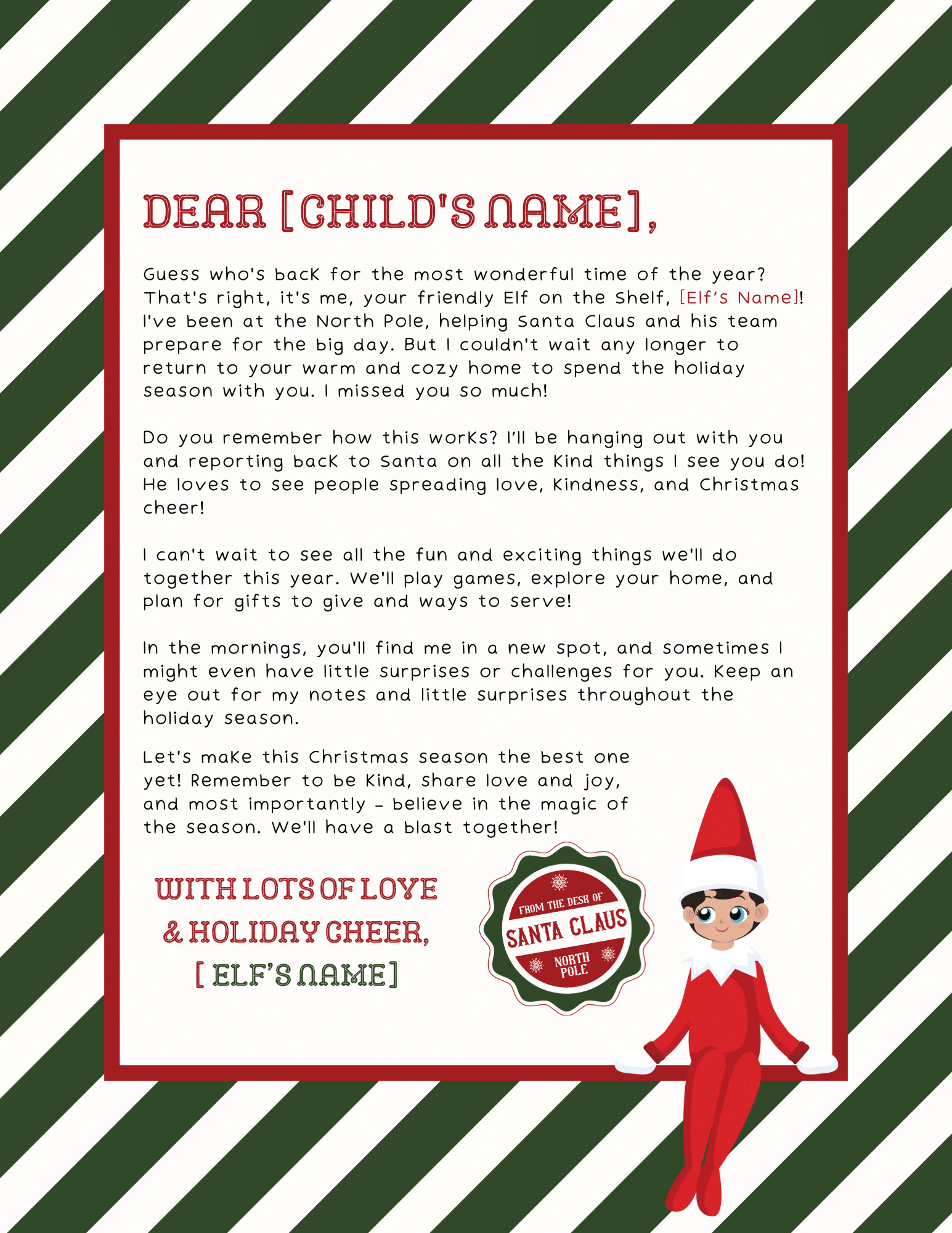 Printable Editable Letter Elf Letter - Friday We'Re In Love within Free Printable Editable Elf Letter Template