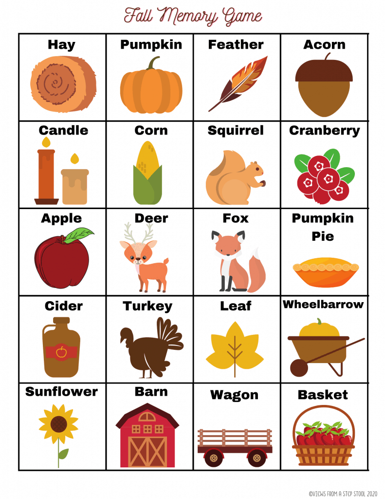 Printable Fall Matching Game - Views From A Step Stool in Printable Memory Games For Adults