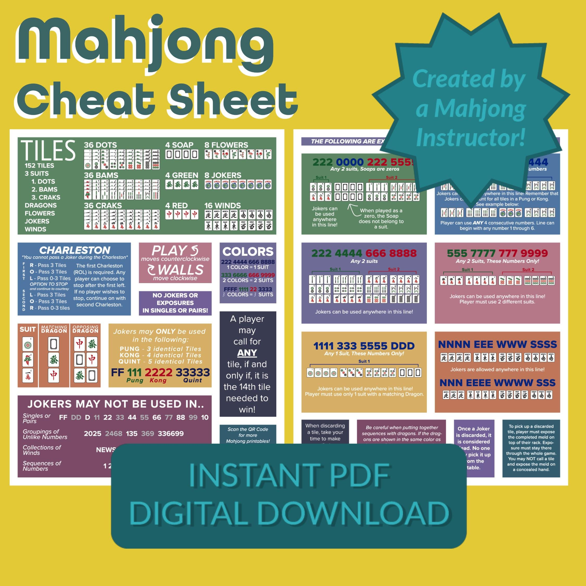 Printable Mahjong Cheat Sheet: Beginner'S Guide & Rules (Pdf for Printable Mahjong Cheat Sheet