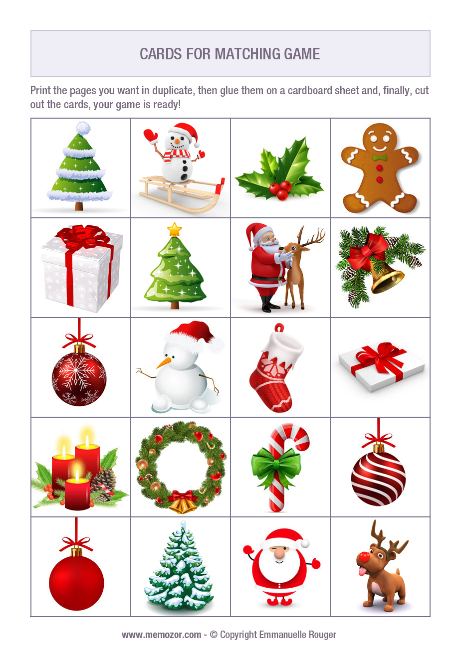 Printable Matching Game - Christmas - Print And Cut Out The Cards within Printable Memory Games For Adults