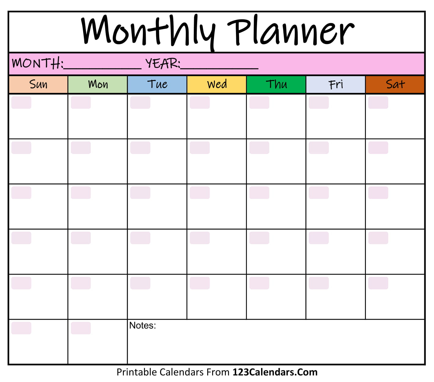 Printable Monthly Planner Templates | 123Calendars pertaining to Free Printable Calendars By Month
