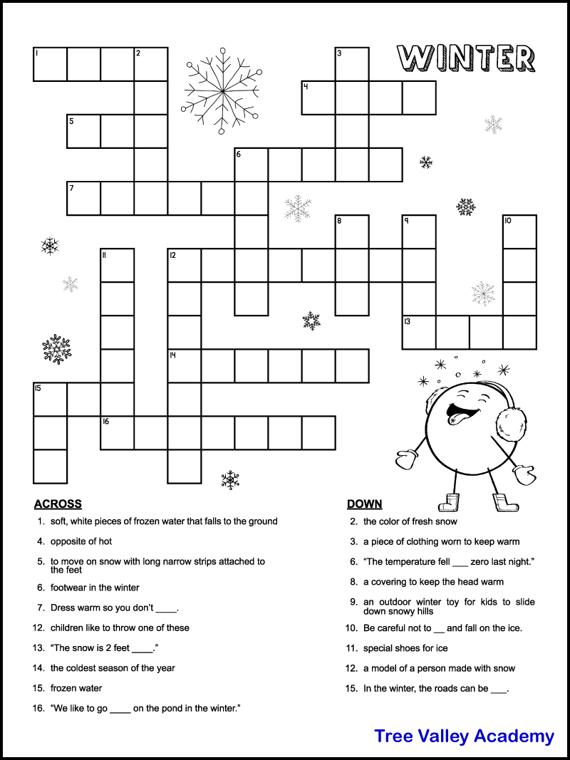 Printable Winter Crossword Puzzles For Kids - Tree Valley Academy intended for Crossword Puzzles For 5th Graders Printable