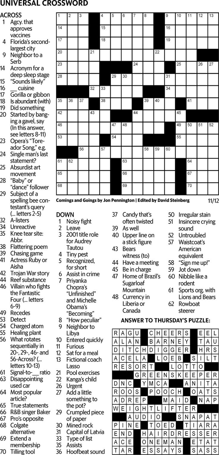 Puzzles - Universal Crossword - The News & Observer regarding Free Printable Universal Crossword Puzzles