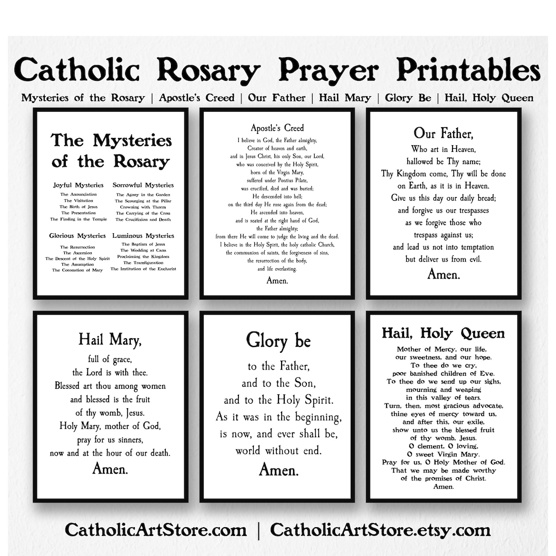 Rosary Printable Prayer Set, 7 Prayer Set, Mysteries Of The Rosary with Rosary Prayer Printable Mysteries of the Rosary