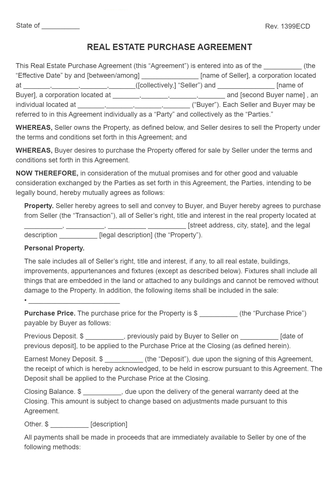 Signsimpli: Real Estate Purchase Agreement pertaining to Free Printable Real Estate Purchase Contract