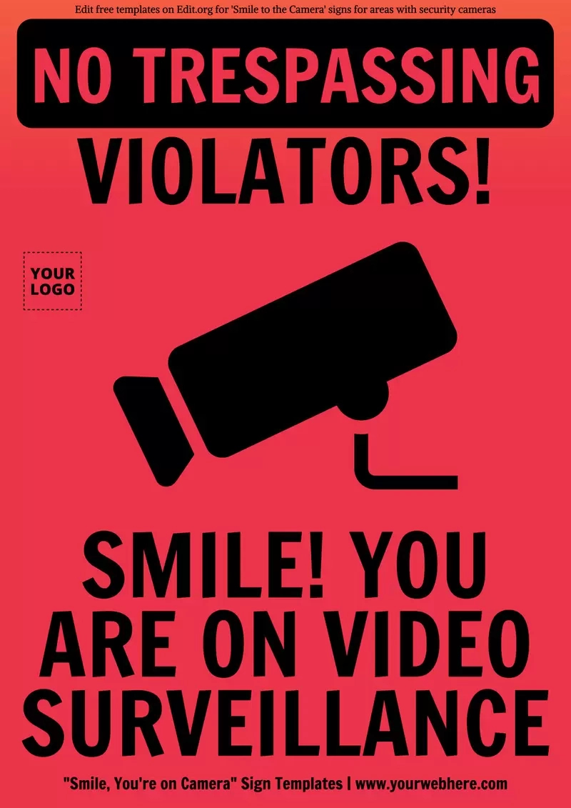 Smile, You Are On Camera Sign Templates for Free Printable Security Camera Signs