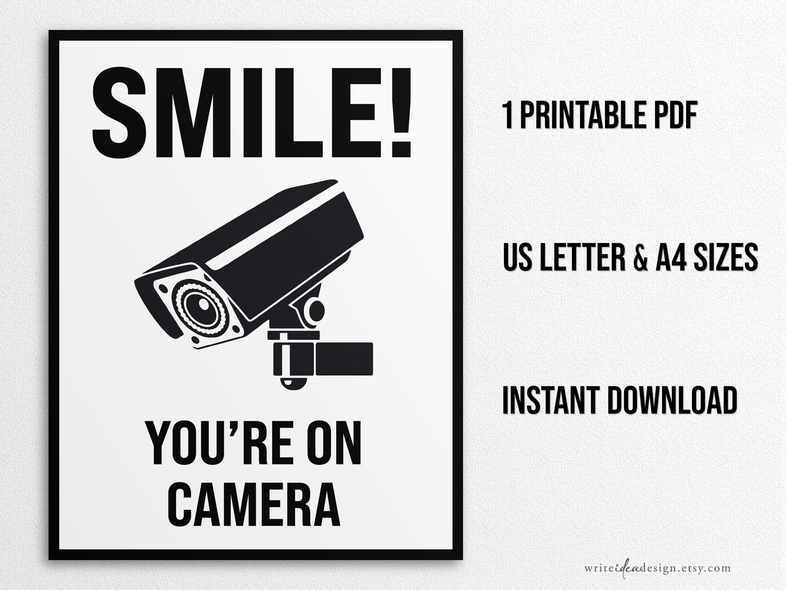 Smile You'Re On Camera Sign: Printable Security Poster (Pdf) - Etsy with regard to Free Printable Security Camera Signs