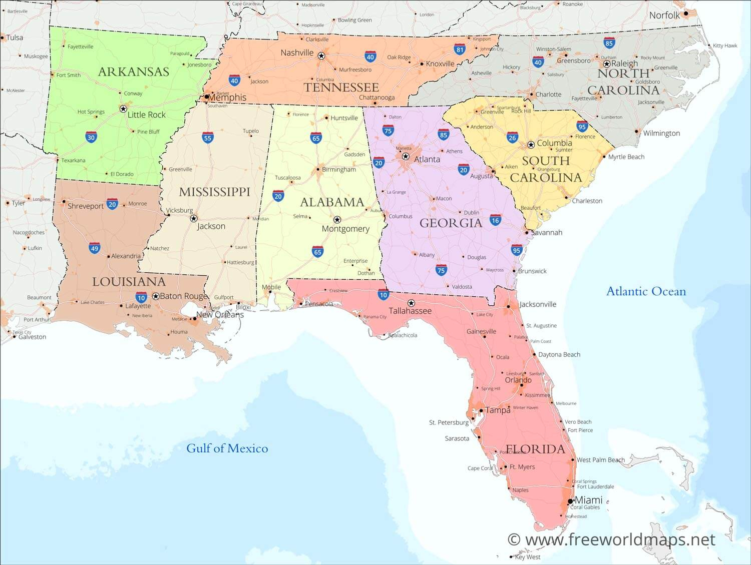 Southeastern Us Political Map -Freeworldmaps with Printable Map Of Southeastern United States