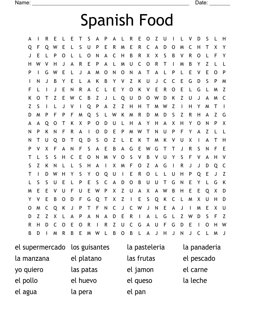 Spanish Food Word Search - Wordmint throughout Free Spanish Word Search Printable