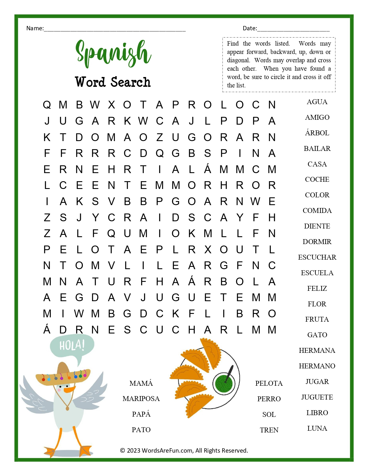 Spanish Word Search For Kids - Worksheets Library regarding Free Spanish Word Search Printable