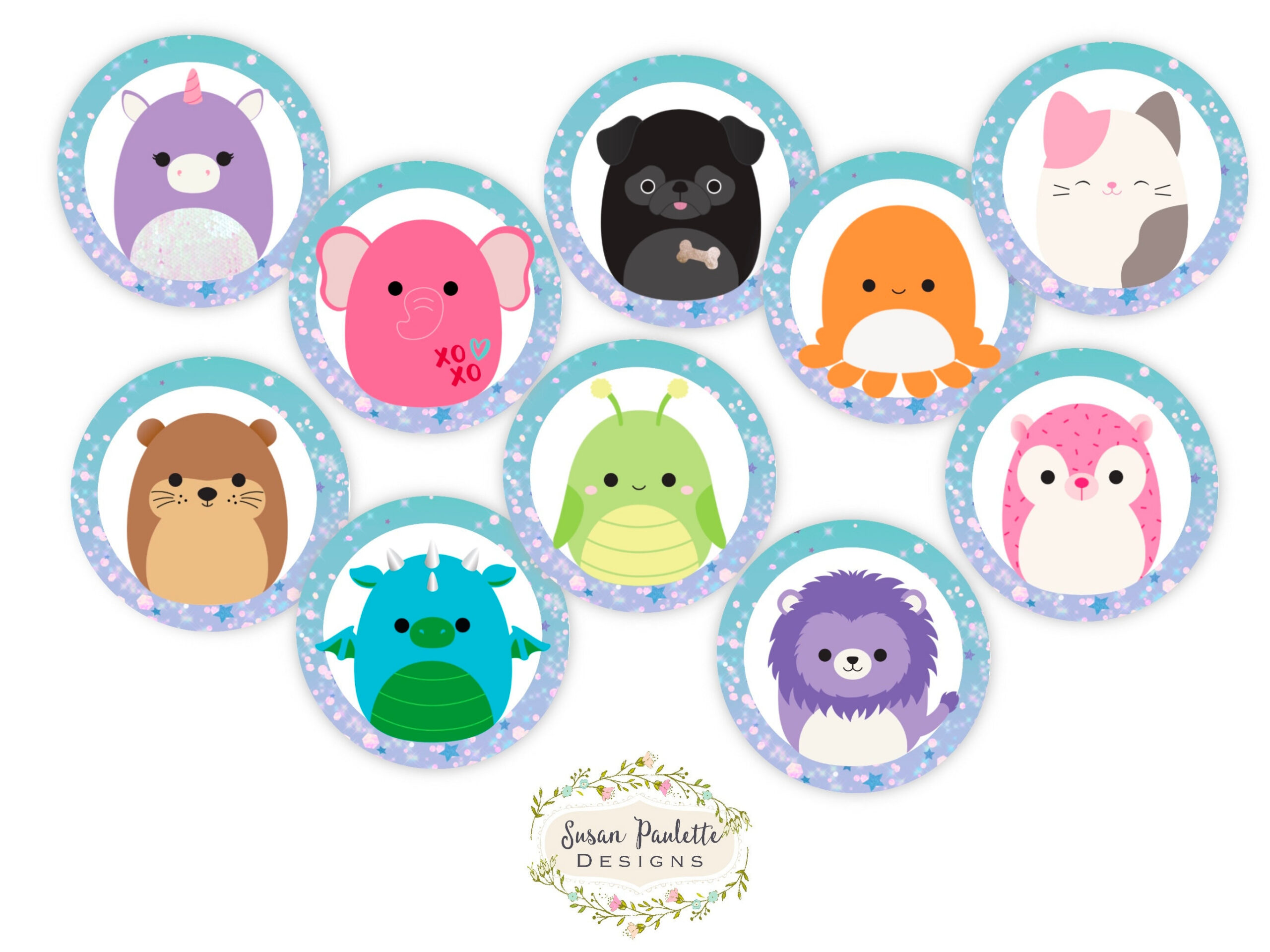 Sparkle Squishy Cupcake Toppers For Squishy Party Decorations Kids regarding Free Printable Squishmallow Cupcake Toppers