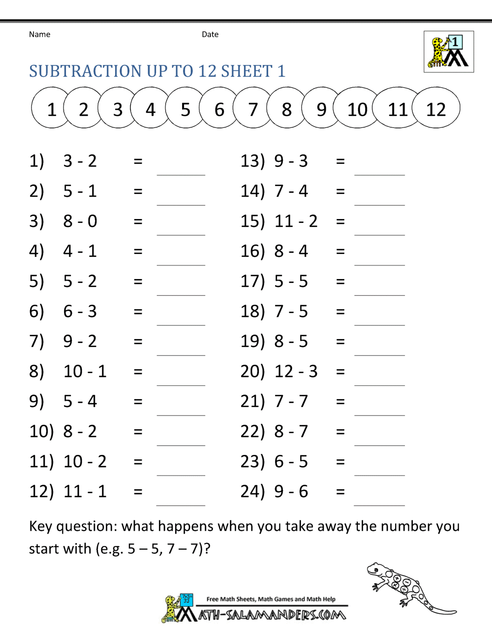 Subtraction Facts Worksheets 1St Grade intended for First Grade Math Worksheets Printable