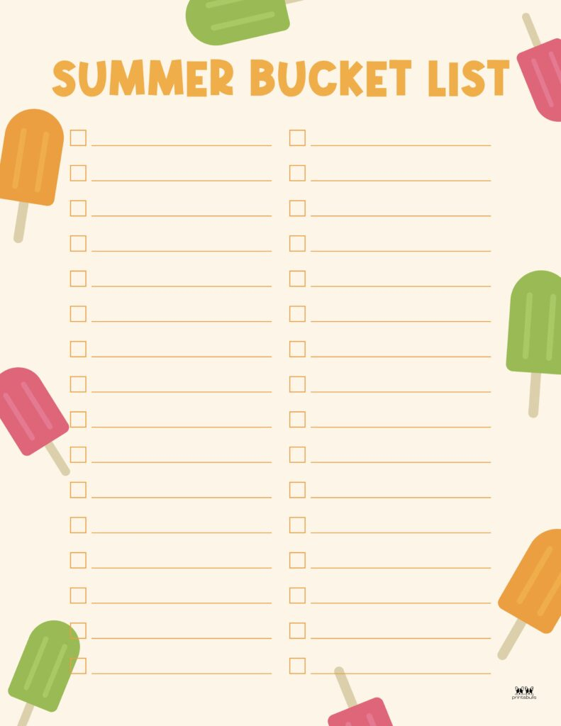 Summer Bucket Lists - 20 Free Printables | Printabulls pertaining to Free Printable Summer Bucket List