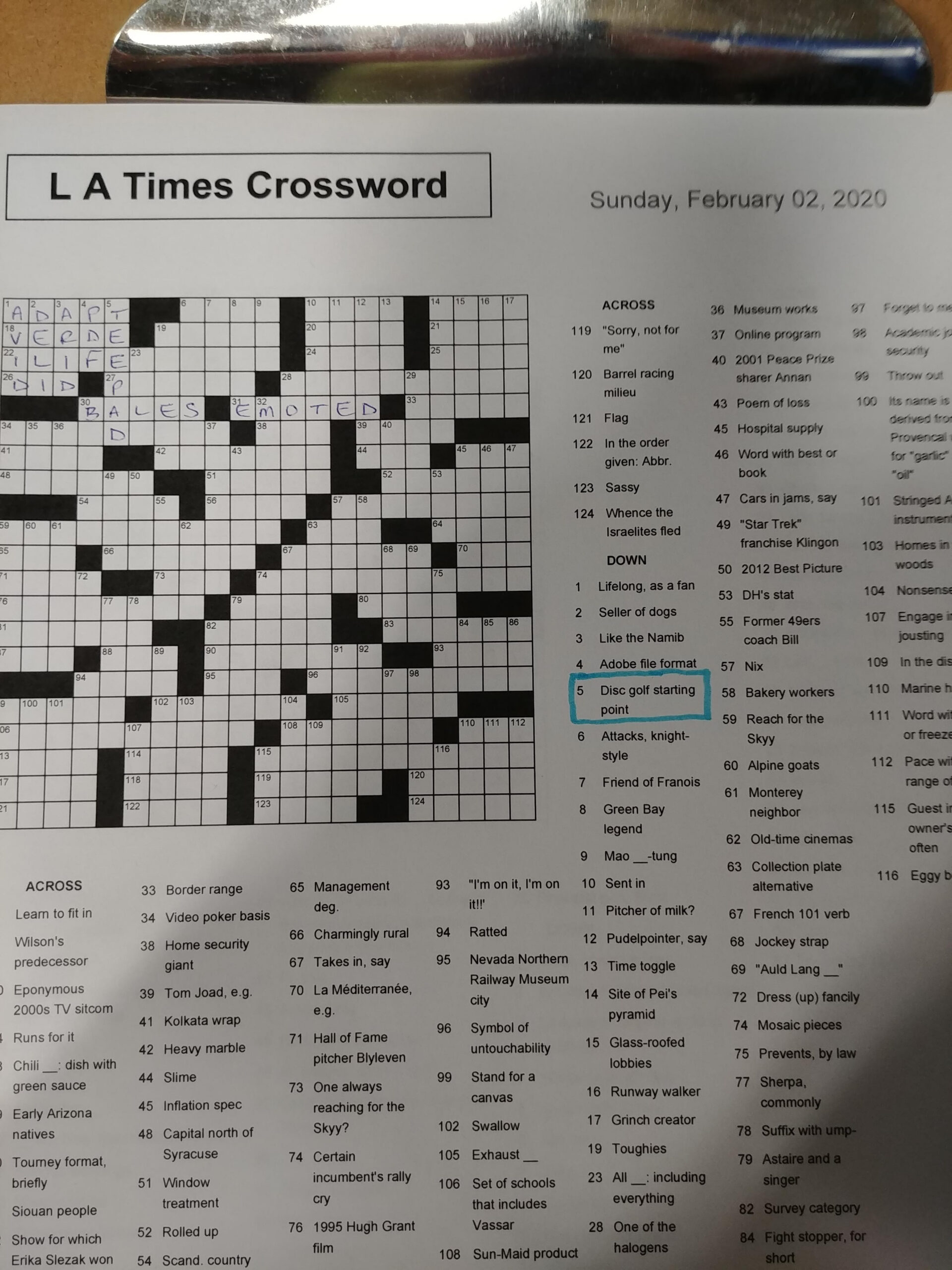 Sunday La Times Crossword Puzzle : R/Discgolf in Sunday La Times Crossword Printable