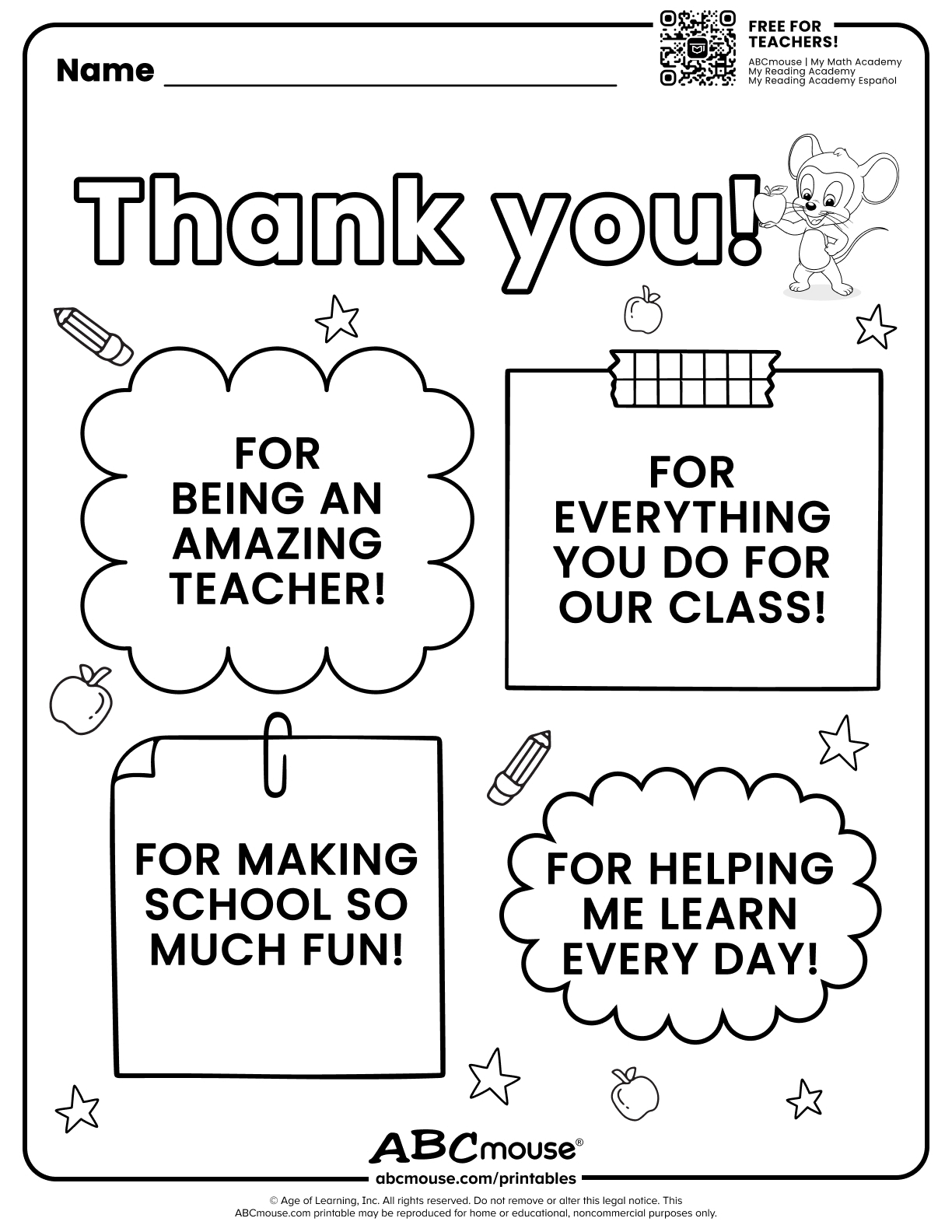 Teacher Appreciation (Free Printable!) | Abcmouse pertaining to Free Printables For Teacher Appreciation