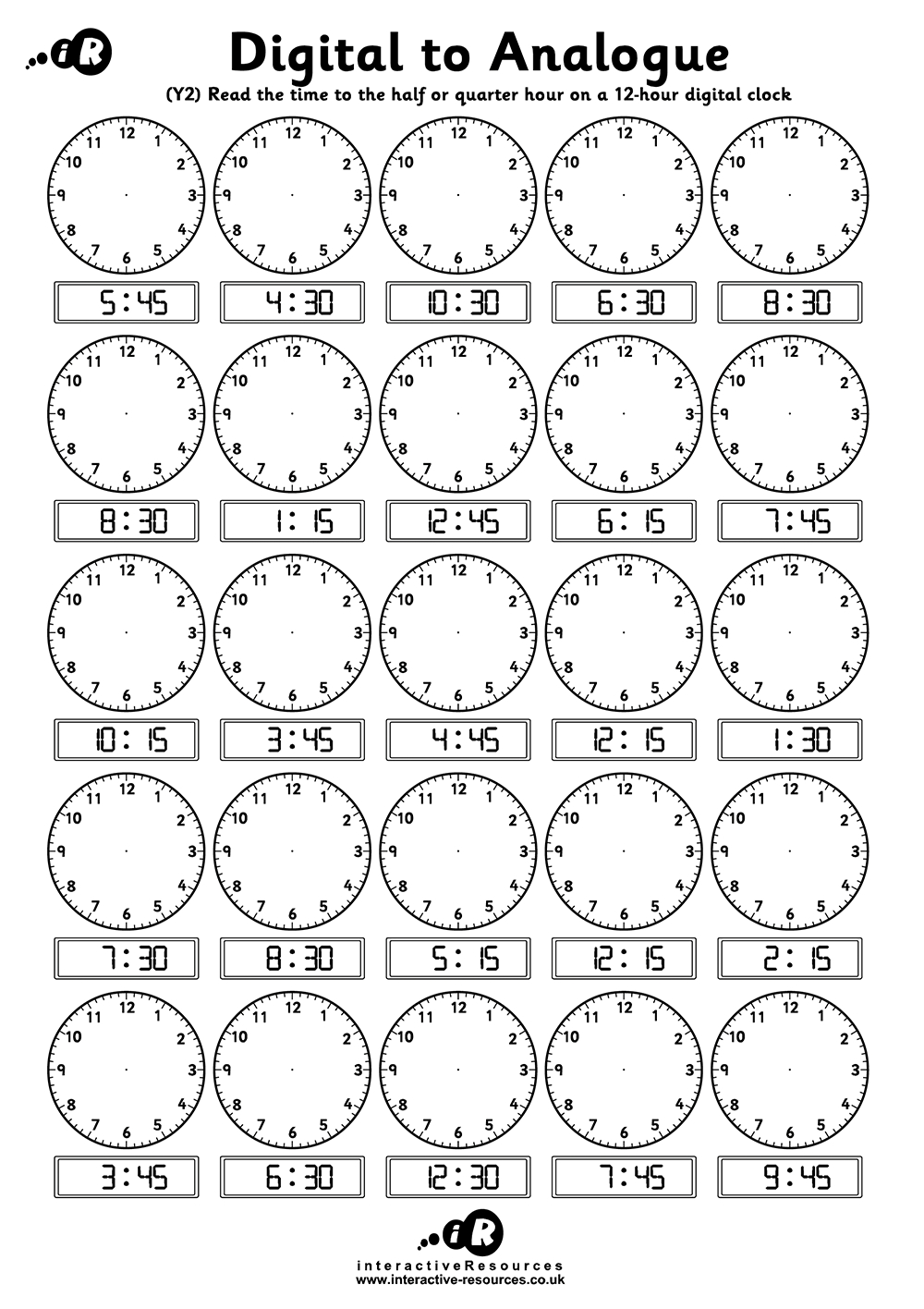 Teaching Time - Free Telling Time Worksheets inside Free Printable Worksheets For Telling Time