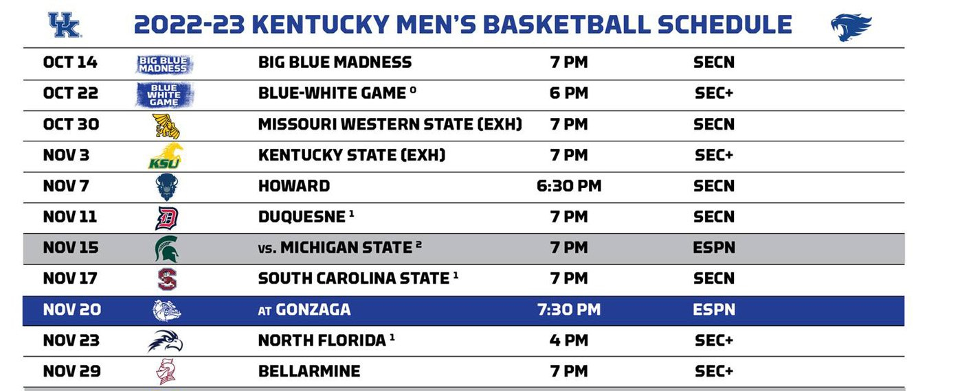 Uk Releases 2022-23 Men'S Basketball Schedule – Sports View America inside Printable University of Kentucky Basketball Schedule