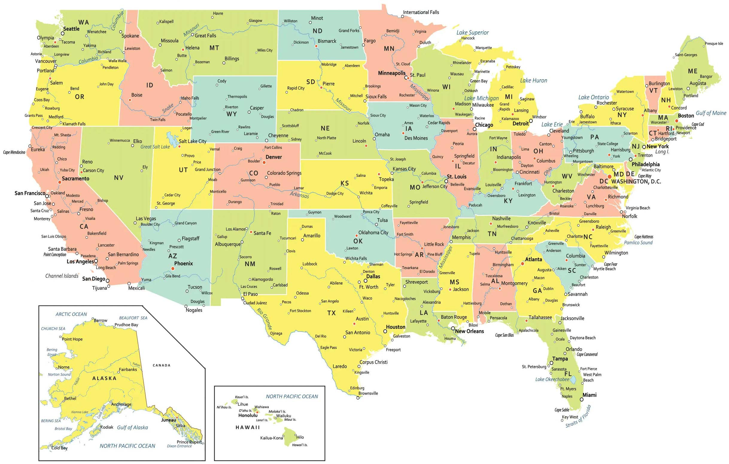 Usa Map With States And Cities - Gis Geography pertaining to Full Page Printable Map of USA