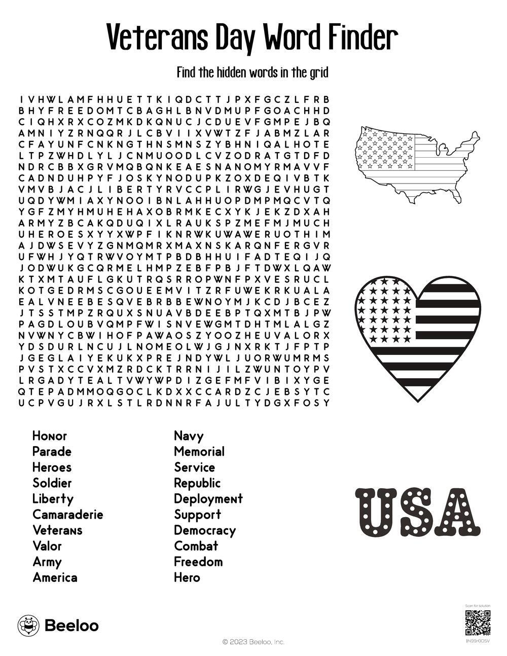 Veterans Day-Themed Word Searches • Beeloo Printable Crafts And regarding Veterans Day Word Search Printable