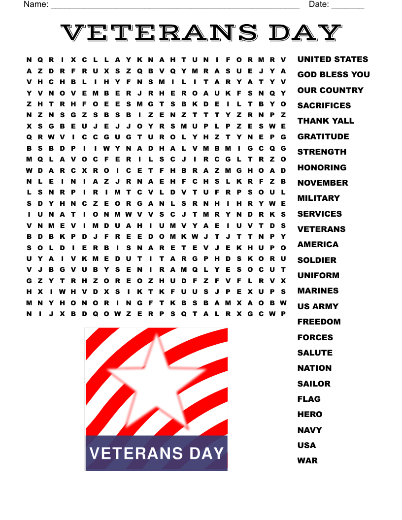 Veterans Day Word Search - Wordmint in Veterans Day Word Search Printable