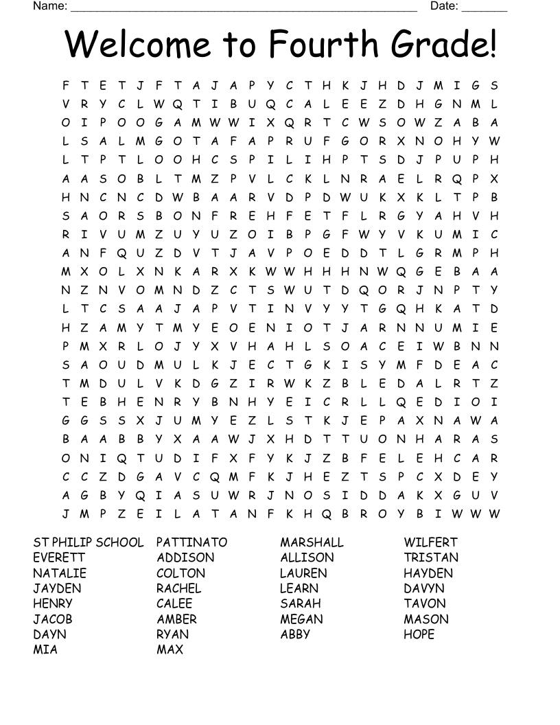 Welcome To Fourth Grade! Word Search - Wordmint with regard to Word Search For 4Th Graders Printable