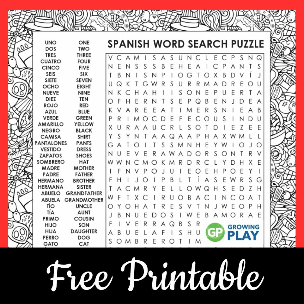Word Search Spanish Printable - Free - Growing Play regarding Free Spanish Word Search Printable